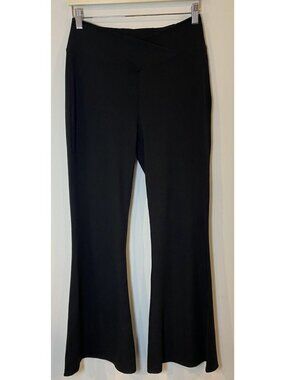NWT Halara Flare Pants Mircro Ribbed Crossover Waist Black Large Petite New